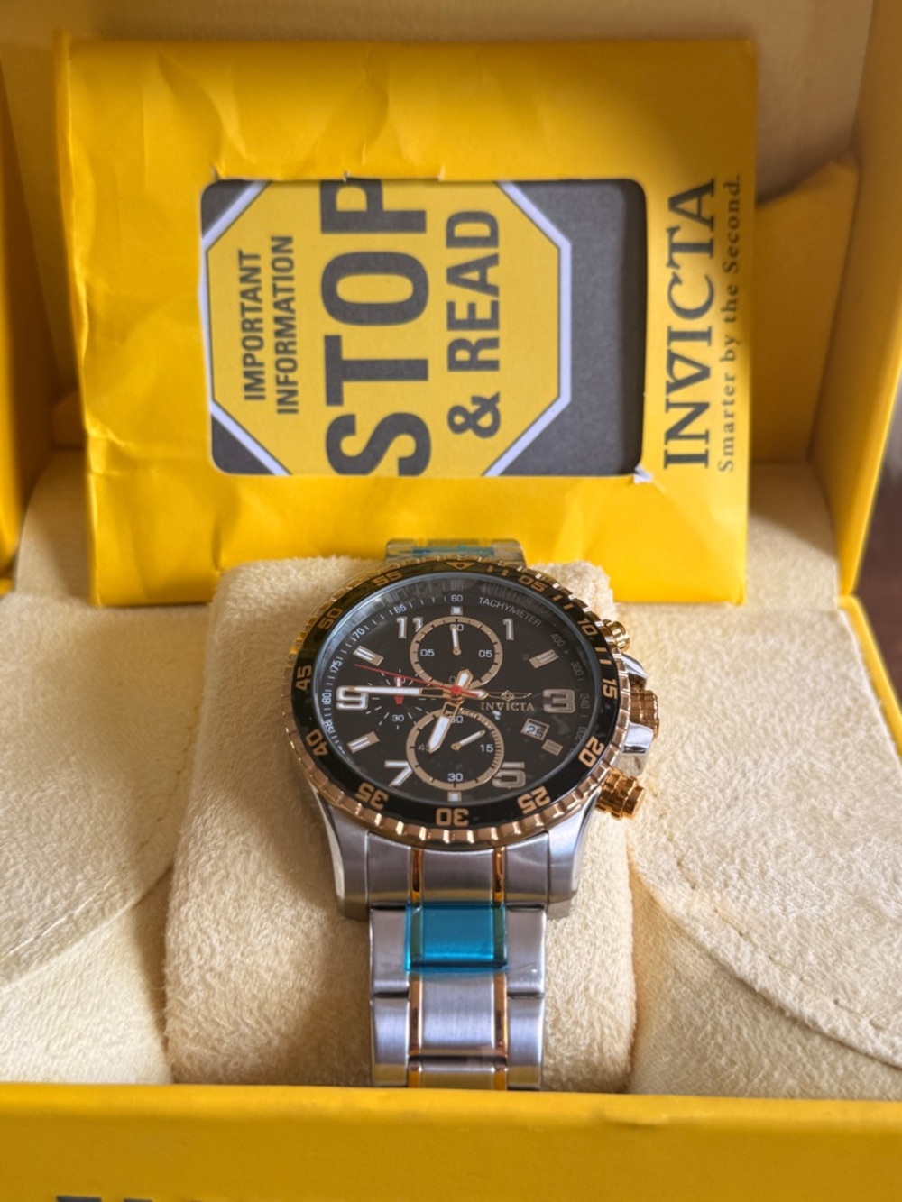 Invicta Two-Tone Men's Chronograph Watch - Black Dial, Gold & Silver Bracelet
